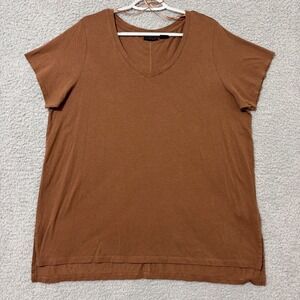 Soft Pima Cotton Modal Tee 2X Casual Everyday Top V-Neck Side Slit Brown